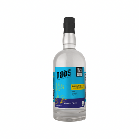 Bottle of DHOS vodka on a white background